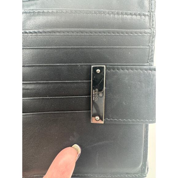 Gucci Black Monogram Canvas Metal Bar Snap Small Wallet - Picture 5 of 8